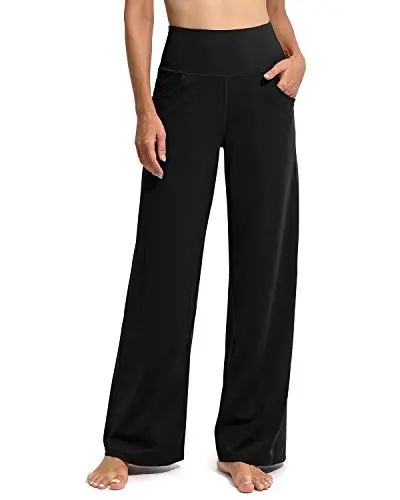 Produktbild: G4Free Yoga Hose Damen Weites Bein Hohe Taille Yogahose mit Taschen Jogginghose Strecken Locker lässig Sporthose Petite/Regulär/Lang
