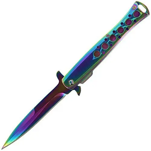 Produktbild: G8DS® Einhandmesser Rainbow Effect federunterstützt Camping Outdoor Secrurity (Rainbow)