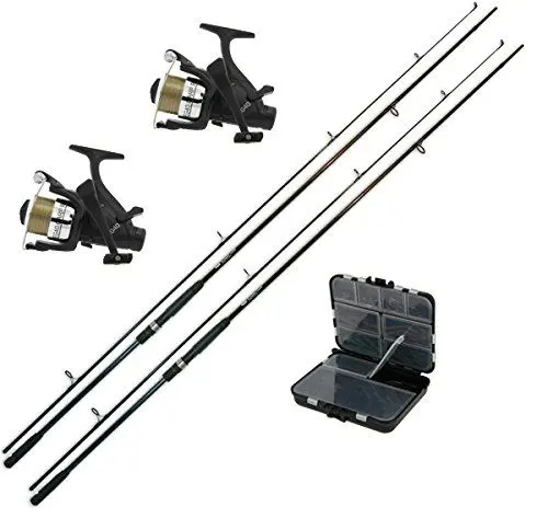 Produktbild: G8DS® Karpfen-Angel-Set: 2 Angelruten Karpfen Ruten 12 ft. 2,75 lbs. Carbon + 2 Angelrolle Carprunner EG40 + 1 Karpfen Zubehör-Set 170 tlg