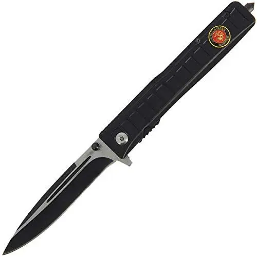 Produktbild: G8DS® Lock Knife mit Gürtelclip und Glasbrecher Einhandmesser Stiletto Schwarz Marines Black