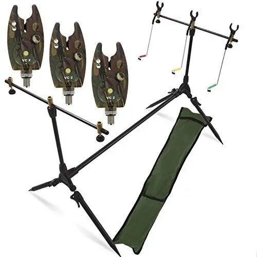 Produktbild: G8DS® Set Rod Pod Rutenhalter + Tragetasche inklusive 3 Bissanzeiger mit Lautstärke- und Tonregler Karpfen Angeln