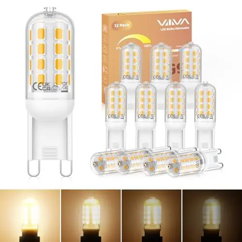 Produktbild: G9 LED Lampe Warmweiß Dimmbar - 12er Pack, 3000K 5W LED Leuchtmittel Ersatz 45W G9 Halogenlampen, G9 Glühbirne 500 LM, 360° Abstrahlwinkel G9 Birne Enegiesparende, Geeignet für Interieur Dekoration