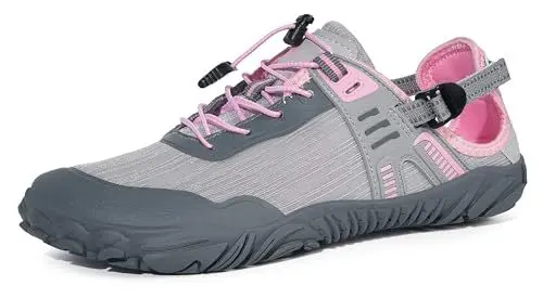 Produktbild: Gaatpot Barfußschuhe Atmungsaktiv Traillaufschuhe rutschfest Fitnessschuhe mit Klettverschluss für Damen Herren,Grau Rosa,EU40