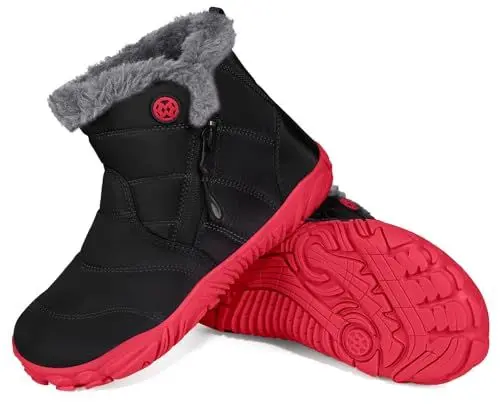 Produktbild: Gaatpot Barfußschuhe Winter Jungen Mädchen Winterstiefel Wasserdichte Kinder Stiefel,Dullschwarz Rot,EU35