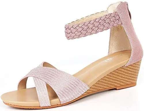 Produktbild: Gaatpot Sandalen Damen Sandaletten Sommer Sandale Bequem Freizeit Sandalette mit Keilabsatz Zehentrenner Elegant Rosa 40EU= 41CN