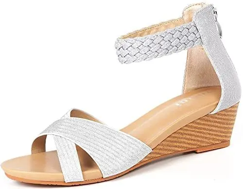 Produktbild: Gaatpot Sandalen Damen Sandaletten Sommer Sandale Bequem Freizeit Sandalette mit Keilabsatz Zehentrenner Elegant Silber 39EU= 40CN