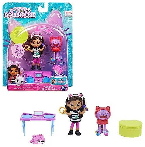 Produktbild: Gabby‘s Dollhouse Cat-tivity Set, Kitty Karaoke Party - Musik Set mit Gabby und DJ Katzenminze (engl. DJ Catnip), 2 Zubehörteilen, Überraschungsbox und Möbelstück, geeignet für Kinder ab 3 Jahren