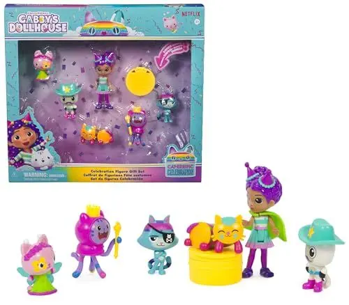 Produktbild: Gabby's Dollhouse, Party-Figuren Geschenkset, Party Gabby mit 6 Katzen-Figuren im festlichen Outfit, ab 3 Jahren