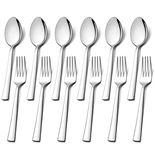 Produktbild: Gabeln und Löffel Set, HaWare 12 Stück Edelstahl Esslöffel und Tafelgabeln Set, Modernes & Elegantes Besteck Set für Zuhause/Restaurant/Küche, Hochglanzpoliert & Spülmaschinenfest - 20cm