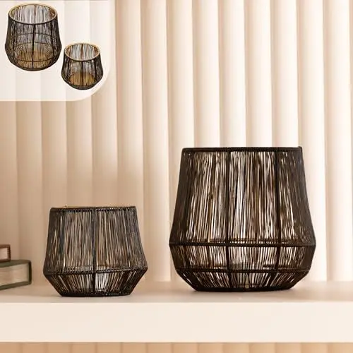 Produktbild: Gadgy Kerzenständer Schwarz Gold - 2er Set Windlicht groß für Kerzen - Kerzenhalter schwarz - Laterne Wohnzimmer Deko - Metall Kerzen Deko - Windlicht schwarz - Laterne schwarz -10x9 cm & 16x15,5 cm