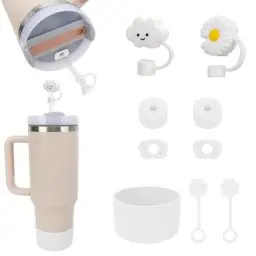 Produktbild: GADITIEK 9Stück Zubehör für Stanley Cup, inklusive 2 Stück Strohhalm Abdeckung für 9-10 mm Strohhalme, 6 Stück Silikon-Stopfen, 1 Stück Silikon-Stiefel für Stanley Cup Quencher Accessories(White)