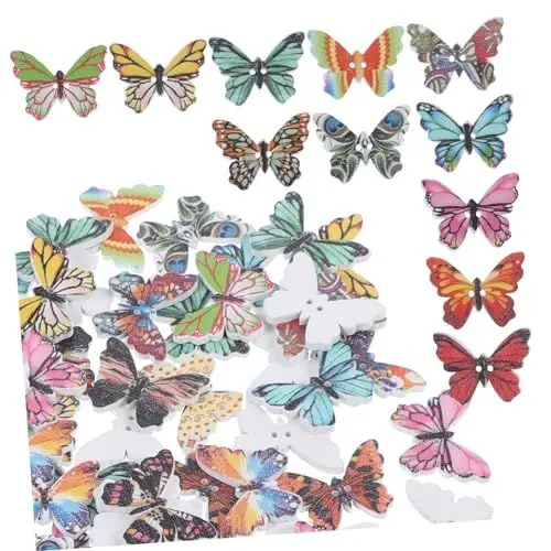 Produktbild: Gadpiparty 100 Stück Holzknöpfe Schmetterlingsform Dekorative Nähknöpfe für DIY Bastelprojekte Kinderfreundliche Holzknöpfe für Kleidung Scrapbooking und Dekoration