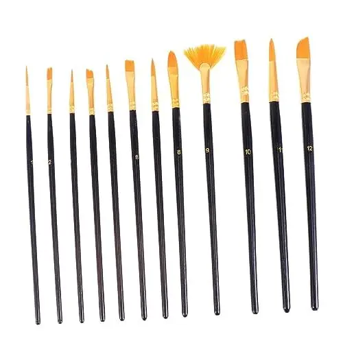 Produktbild: Gadpiparty 12stücke Teiliges Pinselset Zum Malen Aquarellpinsel Mit Nylonkopf Zeichen Und Malset Für Anfänger Und Profis Verschiedene Formen Schwarz