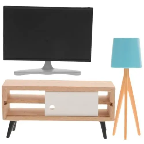 Produktbild: Gadpiparty 1 Satz Mini-Schlafzimmer-Accessoires Puppenhaus Möbel Dekoration Puppenhausfernseher Miniatur Fernsehschrank Mini- -tischlampe Miniaturfernseher Statuette Kind Monitor Holz