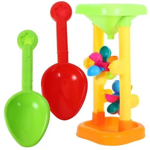 Produktbild: Gadpiparty 1 Set Doppel-Sandrad Strandspielzeug-Set Kinder-Strandspielzeug Mit 2 Schaufeln Sand Wasserrad Strandspielzeug Fließender Sand Und Wasser Integrierter Trichter Oben Und Räder Für