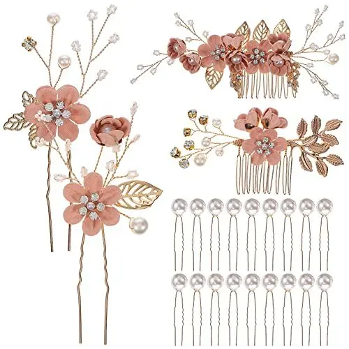 Produktbild: Gadpiparty 22 Stück/Set Haarspange Kamm Perle Blumen Rosegold Hochzeit Haarkamm Hochzeit Braut Haarnadel Haar Seitenkamm Kristall Kamm Clips Mit Haarstäbchen Haarschmuck