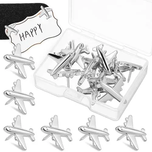 Produktbild: Gadpiparty 24 Stück Flugzeug-Reißzwecken Mit Box Dekorative Reißzwecken Aus Metall Flugzeug-Reißzwecken Papier Foto Memo Dokument Reißzwecken Für Korktafeln Fotorahmen Postkarten