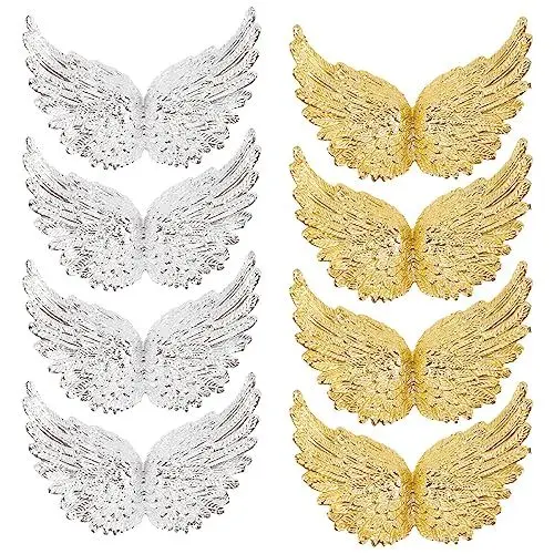 Produktbild: Gadpiparty 24 Stück Glitzer- Engelsflügel zum Basteln Mini- 3D- Flügel Aufnäher Kuchendekoration zum Basteln Kostüm Rucksackzubehör Weihnachtsdekoration Requisiten (Golden Silber).