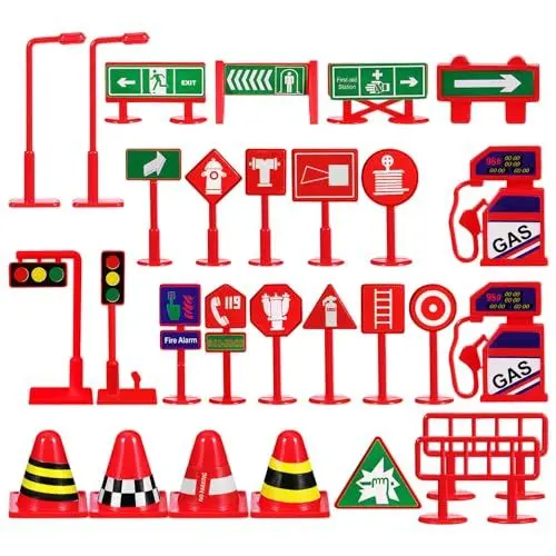 Produktbild: Gadpiparty 28 Stück Mini-Verkehrsschilder Spiel-Verkehrsschilder Straßenschilder Spielset Mini- Ampellampe Straßenschild Spielzeug Straßensperren Lernspielzeug Für Kinder