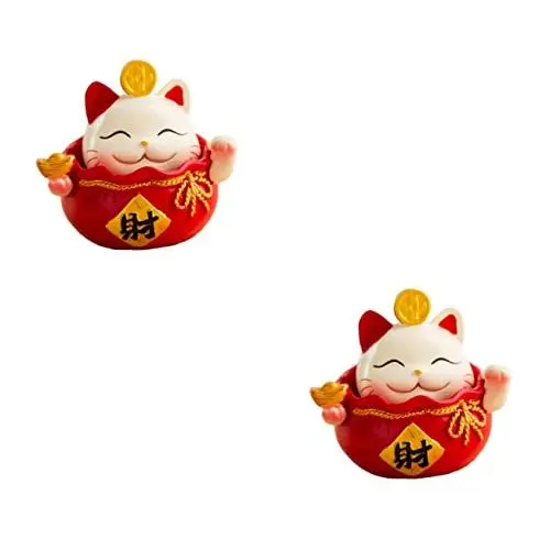 Produktbild: Gadpiparty 2 STK Glückliche Katzenverzierung Fengshui-Statue Aus Harz Japanische Katzenstatue Glückliche Katzenskulptur Winkende Glückskatze Auto Innendekoration Schreibtisch Buddha-Statue