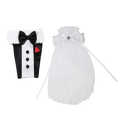 Produktbild: Gadpiparty 2 Stk Dekorationen Für Hochzeitsmittelstücke Taschen Für Weinpakete Hochzeitstischdekoration Hochzeitskleid Weingläser Abdeckung Spaß Krippenschmuck Esstisch Langjiu Bräutigam