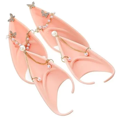 Produktbild: Gadpiparty 2 Stück Elfenohren Mit Piercings Ohrring-Manschetten-Set Cosplay-Latex Weiche Spitze Halloween-Party Anziehkostüm Maskerade-Zubehör Für Frauen Mädchen Kostüm Cosplay