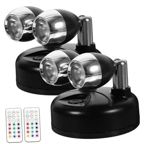 Produktbild: Gadpiparty 2stücke Batterie Betriebene Led Strahler Mit Fernbedienung Einstellbare Rgb Spotlights Für Schränke Und Kunstwerke Kabellose Beleuchtung Für Indoor-nutzung