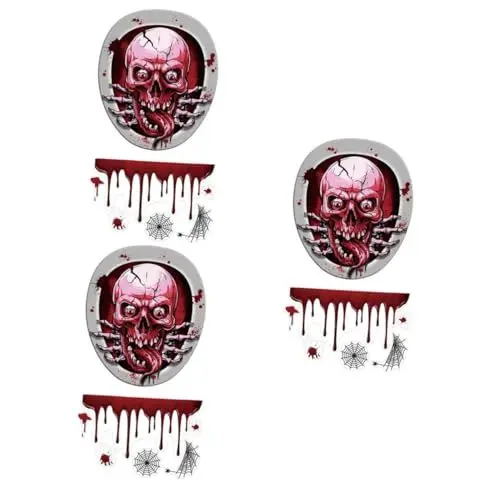 Produktbild: Gadpiparty 3 Sätze Halloween blutige Schädel Aufkleber Toiletten Aufkleber Spukhaus Wandtattoo haftet DIY Halloween-Wandaufkleber toilettensitz Aufkleber Gruseliger Dekorationsaufkleber