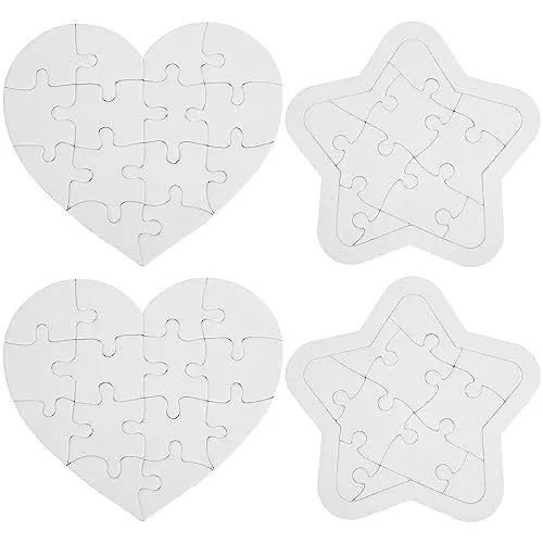 Produktbild: Gadpiparty 4 Sätze Leeres Papier-Puzzle In Herzform Sternform Weiße Puzzles Unvollendete Holzpuzzletafel DIY-Leere Puzzles Zum Ausmalen Bastelprojekte Für Jungen Und Mädchen