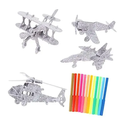 Produktbild: Gadpiparty 4stücke Puzzle Flugzeuge Für Teiliges Graffiti Puzzle Mit Stiften Kreatives Bastelspielzeug Für Geburtstagsgeschenke Und Feiertage Fördert Logisches Denken Und Kreativität