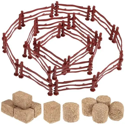 Produktbild: Gadpiparty 62-Teiliges Spielset Mit Nutztieren 50-Teiliger Miniaturzaun 12-Teiliges Mini-Heuballen-Tierfiguren-Puppenhaus-Dekoration DIY-Kunsthandwerk Gefälschte Bauernhof-Dekoration