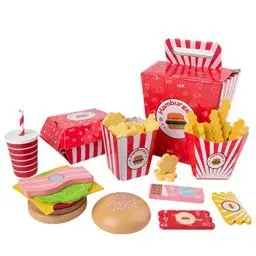 Produktbild: Gadpiparty Holz Fast Food Toy Food Model Realistischer Chip Burger Pommes Deluxe Diner Trep Play Kitchen Accessoires Set Play House Requisiten für Kleinkinder Kinder
