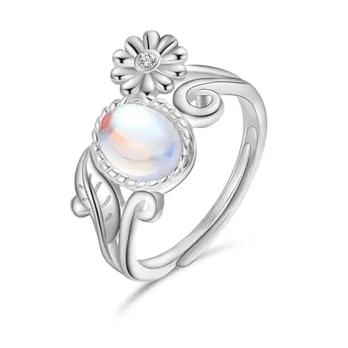 Produktbild: Gänseblümchen Ring Damen 925 Sterling Silber Mondstein Gänseblümchen Ring Mondstein Schmuck Geschenk für Damen Freund