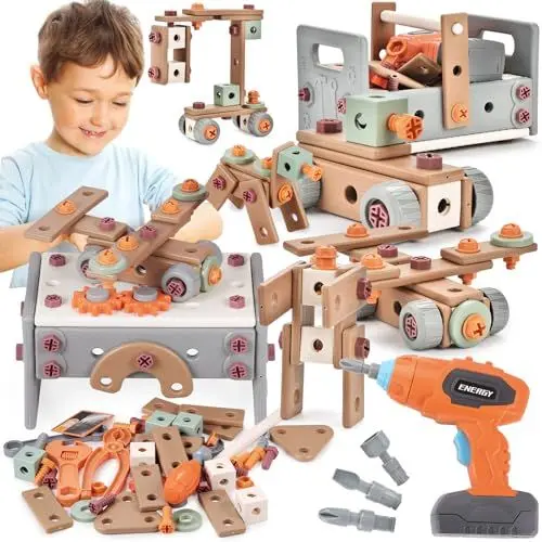 Produktbild: GAGAKU Akkuschrauber Kinder 120-teiliges Werkzeug Werkzeugset Spielzeuge Montessori Kleinkinder Werkzeugkoffer Rollenspiel Bildungsspielzeug Baukit für Jungen und Mädchen ab 3 bis 10 Jahren
