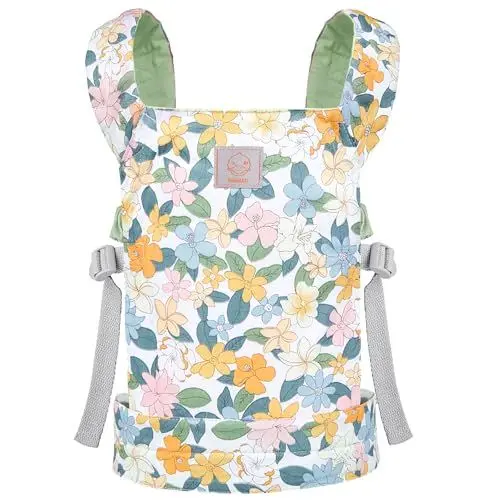Produktbild: GAGAKU Babytrage Puppe für Kleine Mädchen Kinder Puppentrage Vorder- Rückentrage Puppentragetasche Babypuppentrage Kuscheltierträger Babytrage Puppe - Grün - Plumerienblumen