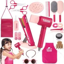 Produktbild: GAGAKU Friseur Set Kinder Frisierkopf Zubehör Frisierset Spielzeug Frisör Beauty Salon Spielset Haarstudio Mädchen Haarstyling Set Schminke Puppenkopf zum Frisieren von 3 4 5 6 7 8 Jahren - Rose