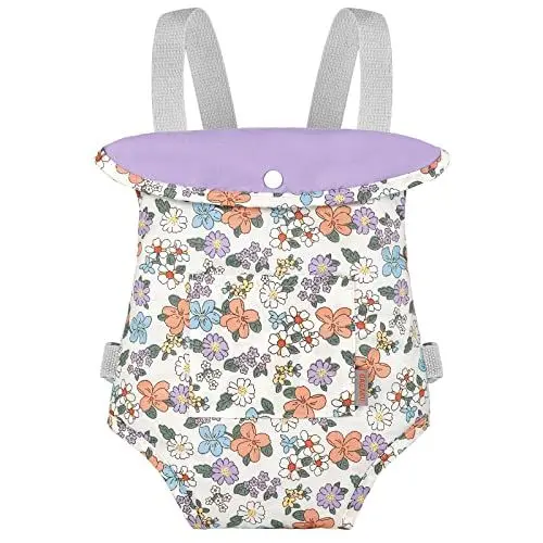Produktbild: GAGAKU Puppentrage Puppen Bauchtrage Puppenzubehör Babytrage für Kinder Schultergurte Kreuzen Vorne und Hinten 100% Baumwolle - Lila Blume