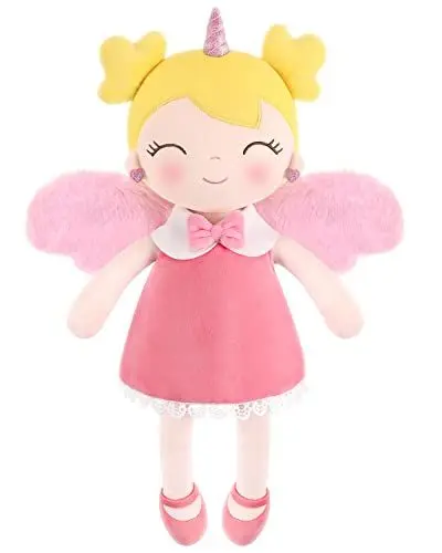 Produktbild: GAGAKU Weiche Stoffpuppe 40cm Einhorn Schutzengel Puppen, Taufe Geschenk Taufgeschenke für Mädchen Baby mit Flügeln Kuschelpuppe Glücksbringer für Kinder von 3-5 Jahren - Rosa