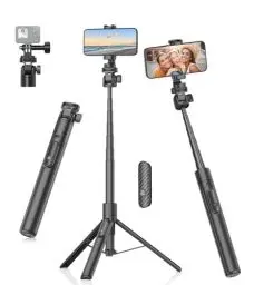 Produktbild: Gahenwo 155cm Selfie Stick Stativ, Einbeinstativ Tripod für Action-Kamera, All-in-1 Handy Halterung Stativ mit Fernbedienung,Tragbarer Reisen Telefonstativ-Ständer kompatibel mit iPhone/Android