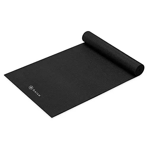 Produktbild: Gaiam Yogamatte, einfarbig, rutschfeste Trainings- und Fitnessmatte für alle Arten von Yoga, Pilates und Bodentraining, schwarz, 5 mm, 172 cm L x 61 cm B x 5 mm