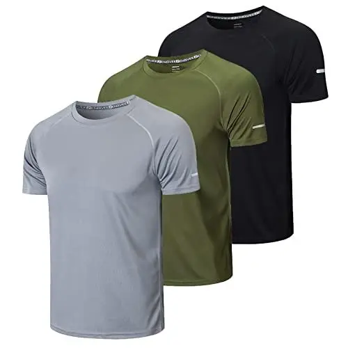 Produktbild: Gaiatiger 3er Pack Sport Tshirts Herren Funktionsshirt Sportshirt Männer Schnelltrocknend Trainingsshirt Fitness Laufshirt Kurzarm Herren Atmungsaktive T-Shirt(520) Black Gray Green-M