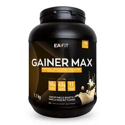 Produktbild: Gainer Max 1,1kg, Vanille Haselnuss, Muskelaufbauprotein, Whey, Aufbau von Muskelmasse, Kalorienzufuhr, Vitamine Mineralien, 18 Portionen, Anti-Doping, Eafit Französische Marke