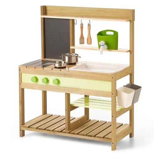 Produktbild: Gaint Bean Matschküche Kinder Outdoor, Holzspielzeug Spielküchenset für Jungen und Mädchen im Alter von 3–8 Jahren, Drinnen und Draußen Aktivitäten mit Wasserspüle-Aktualisierte Version