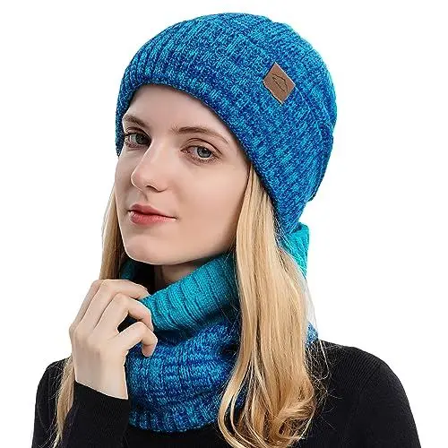 Produktbild: Gajaous Unisex Winter Beanie Mütze Schal Set, lässige Strickmütze für Frauen, Fleece gefütterte Beanies für Männer, warme Mützen & Nackenwärmer Set