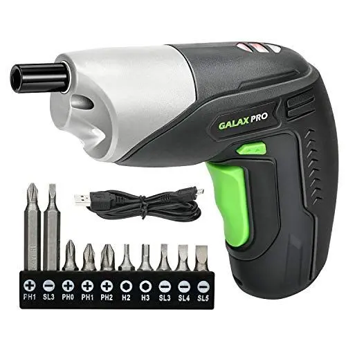 Produktbild: GALAX PRO Akkuschrauber, 3,6V Elektrischer Schraubenzieher mit 10 Schraubaufsätzen, wiederaufladbarer Lithium-Ionen-Akku und USB-Kabel, Batterieanzeige, LED-Licht, Vorwärts/Rückwärts