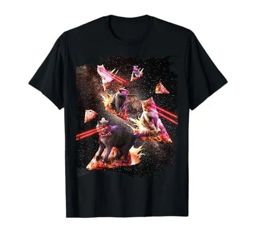 Produktbild: Galaxy Laser Cat - Space Pizza Katzen mit Lazer Eyes T-Shirt