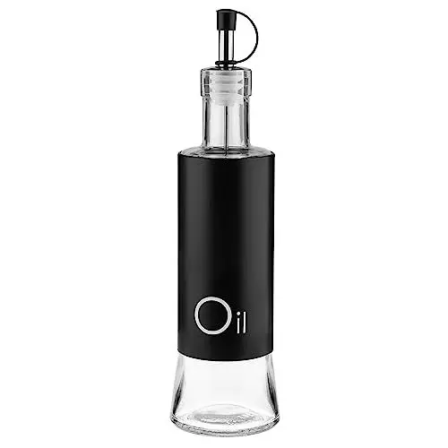 Produktbild: GALICJA GRENO Essig- und Ölspender – Ölflasche mit Ausgießer – Olivenölspender – Öl- und Essigspender – Dosierer für Flaschen – Essig-Ölflaschen – Essig-Ölflasche – 320ml – Schwarz