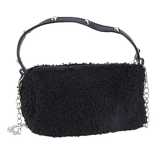 Produktbild: GALPADA Plüsch-beuteltasche Für Damen Schwarze Umhängetasche Modische Messenger-tasche Damenhandtasche Herbsttasche