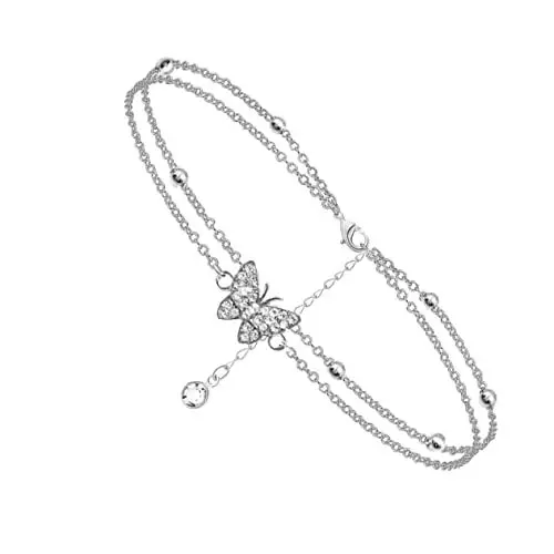 Produktbild: GALPADA 1Stk Schmetterling Doppels chicht Fußkettchen Sommerarmband Tennis-Fußkettchen Doppelte Fußkette Zierliche Fußkette exquisiter Knöchelschmuck Knöchelkettenverzierung Kupfer Silver