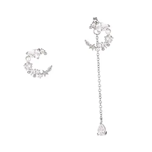 Produktbild: GALPADA 1 Paar Asymmetrische Ohrringe Ohrhänger Aus Silber Monddekorationen Asymmetrische Ohrhänger Mond Ohrringe Asymmetrische Anhänger Mond-ohrringe Weiß Frau 925 Silber Tropfen Einfach
